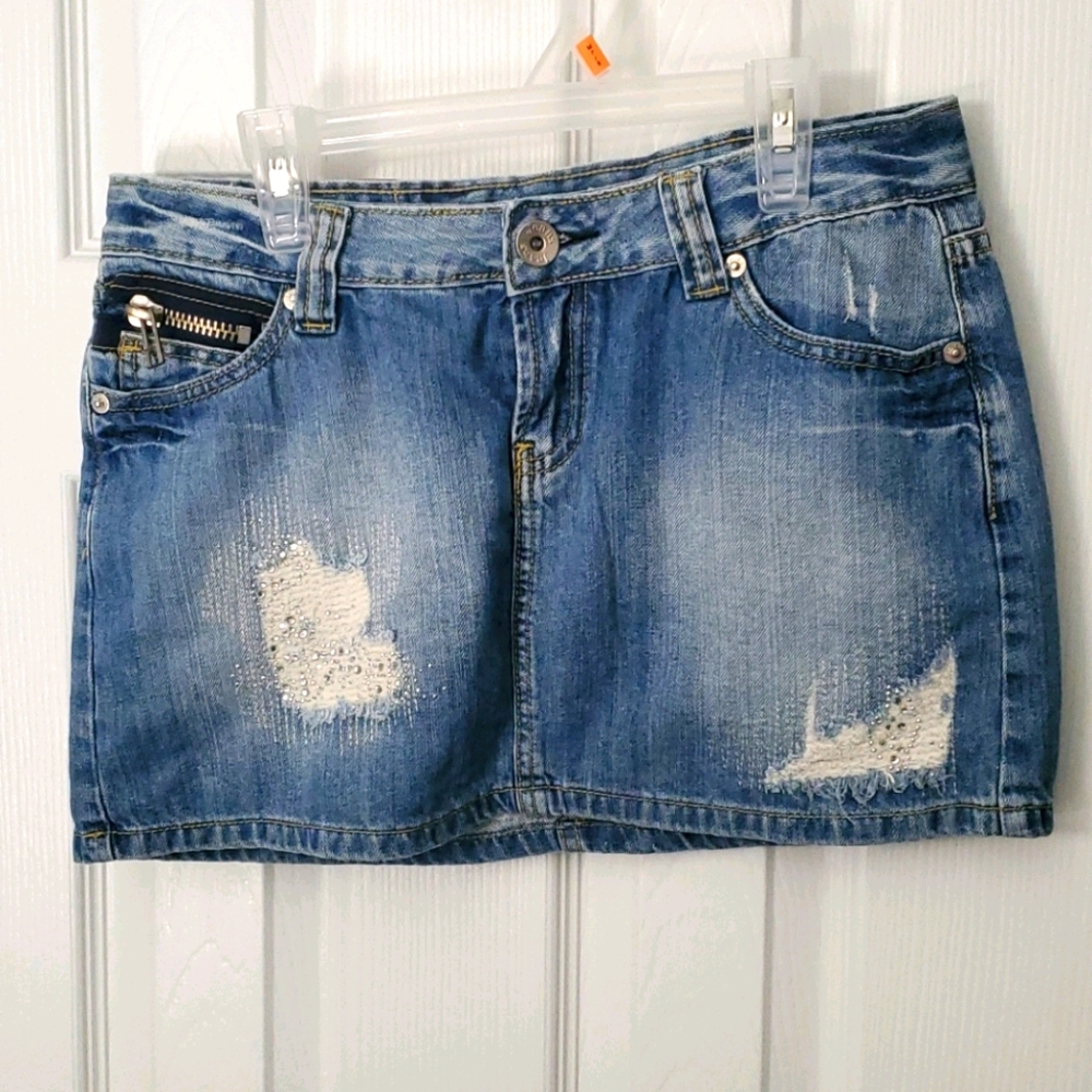 Active Denim Distressed Jean Skirt